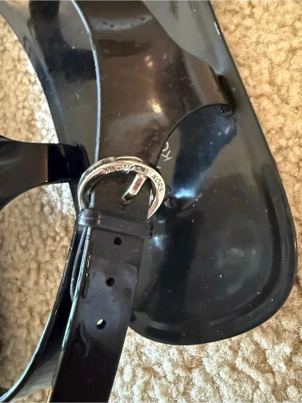 Michael Kors Black Jelly T-Strap Sandals with Logo Plaque
